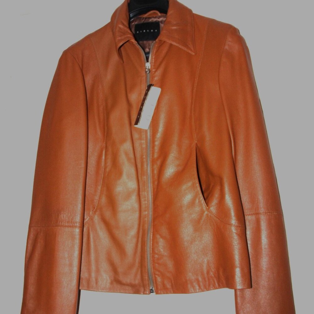 Sisley NWT Italy Tan Buttery Leather Jacket Cropped Zip Sleeves Size 44 (EU)